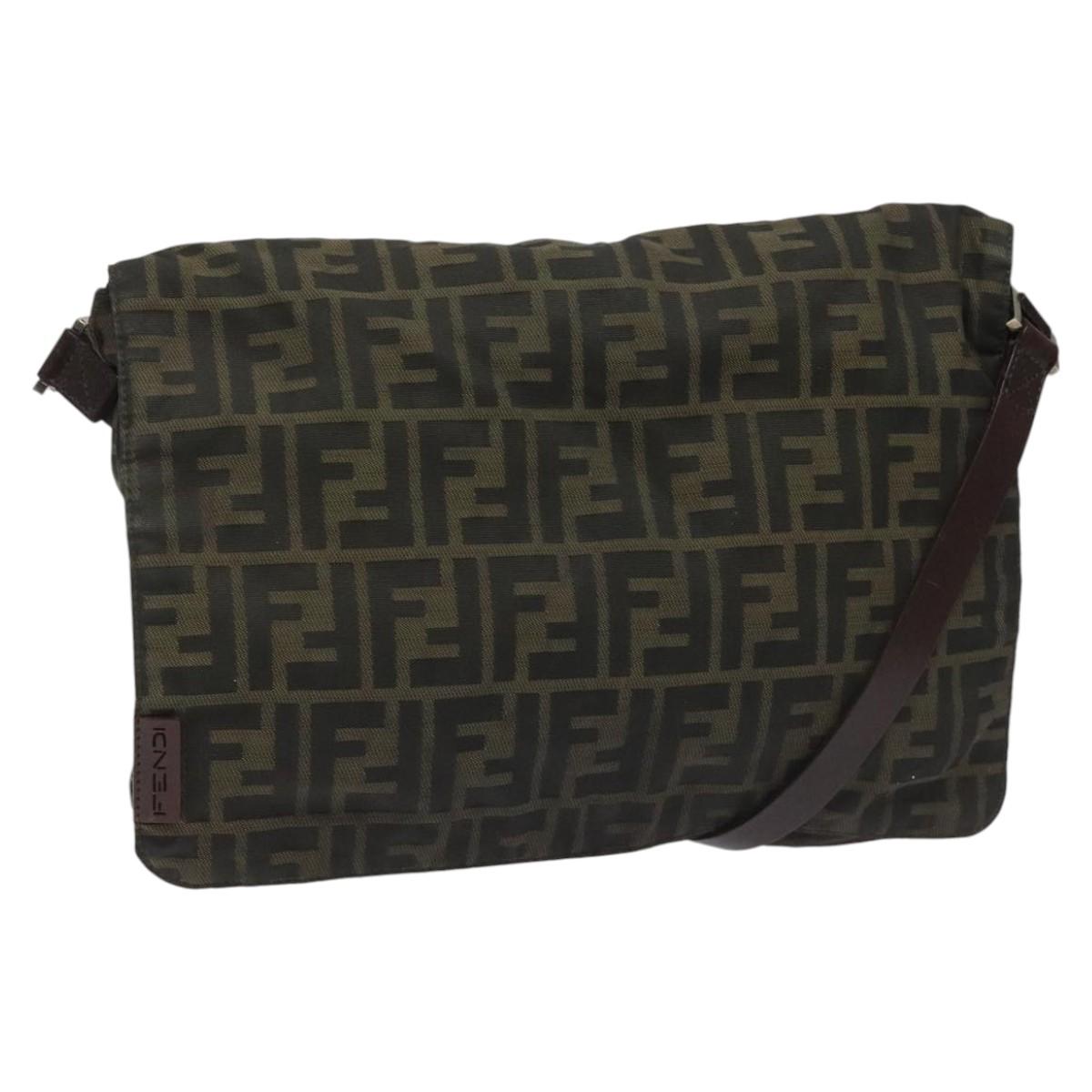 FENDI Zucca Canvas Shoulder Bag Brown Black Silver bs22190