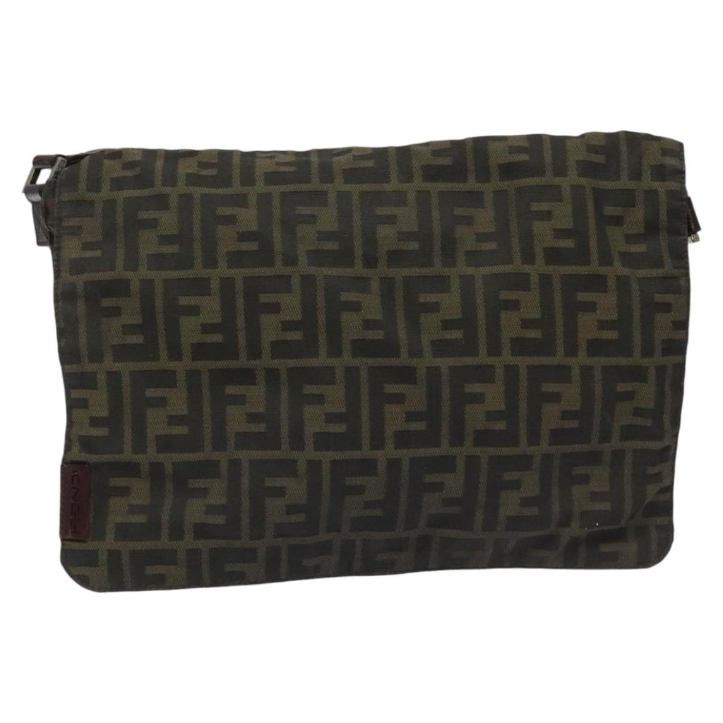 FENDI Zucca Canvas Shoulder Bag Brown Black Silver bs22190