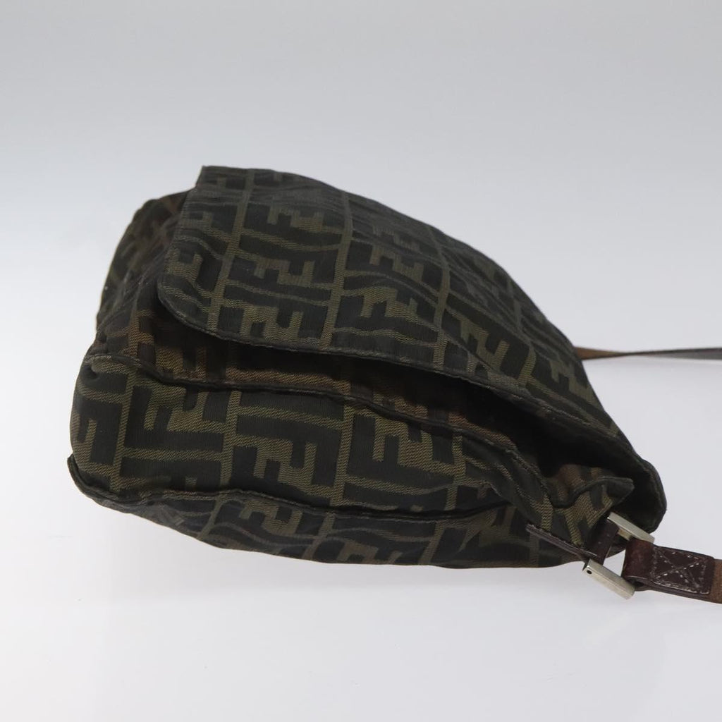 FENDI Zucca Canvas Shoulder Bag Brown Black Silver bs22190