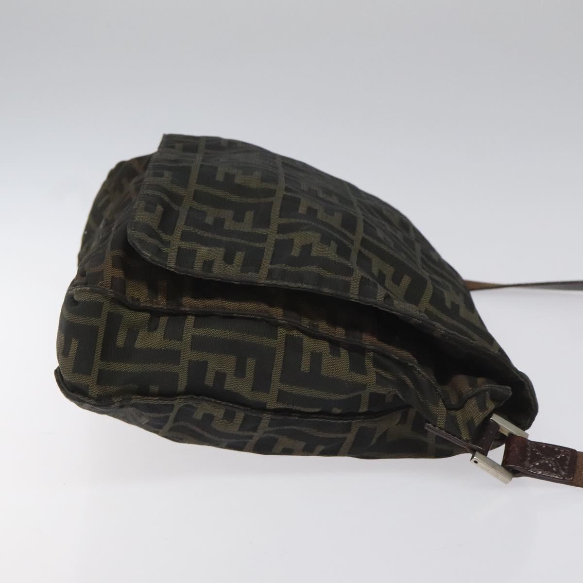 FENDI Zucca Canvas Shoulder Bag Brown Black Silver bs22190