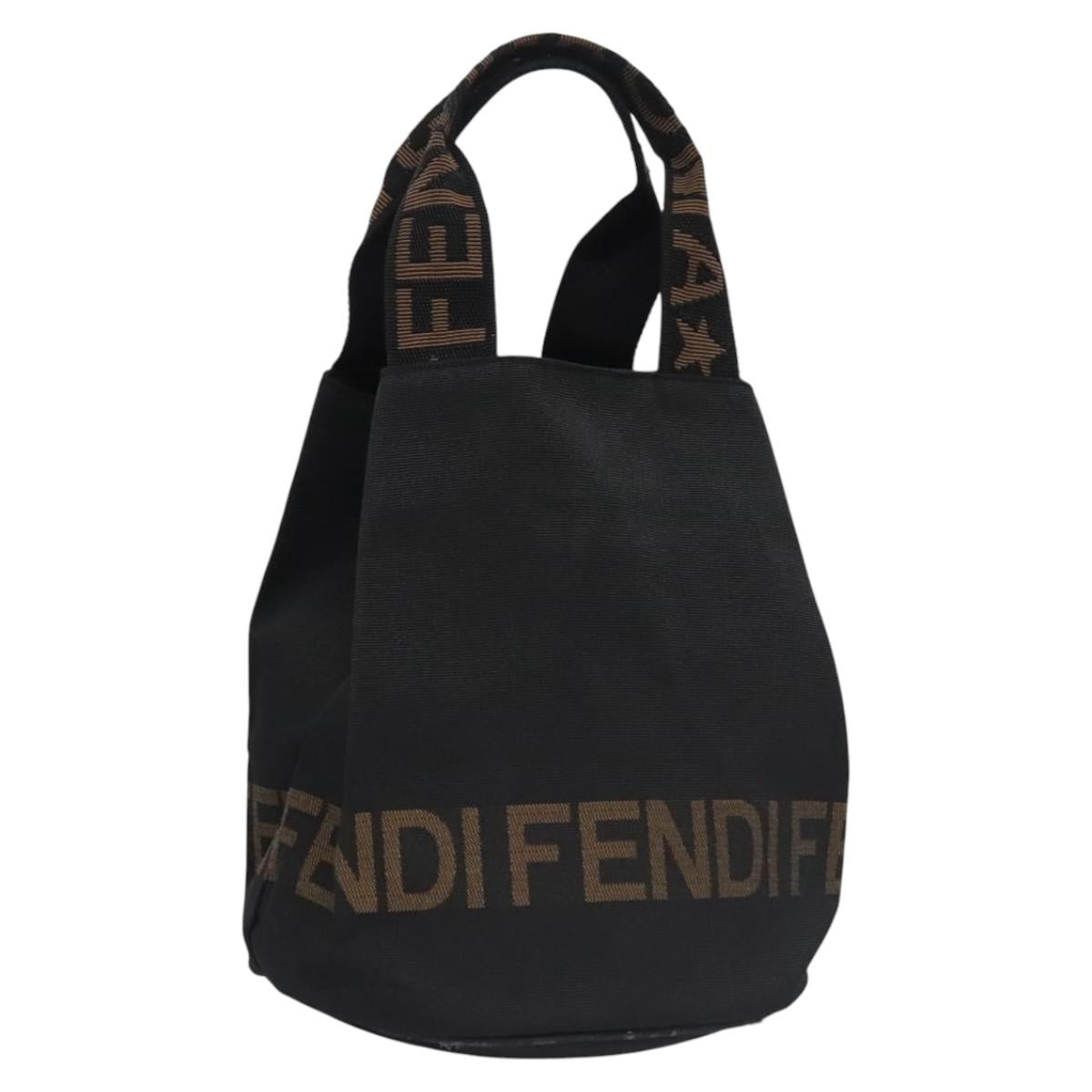 FENDI Hand Bag Nylon Brown Black Silver bs22947