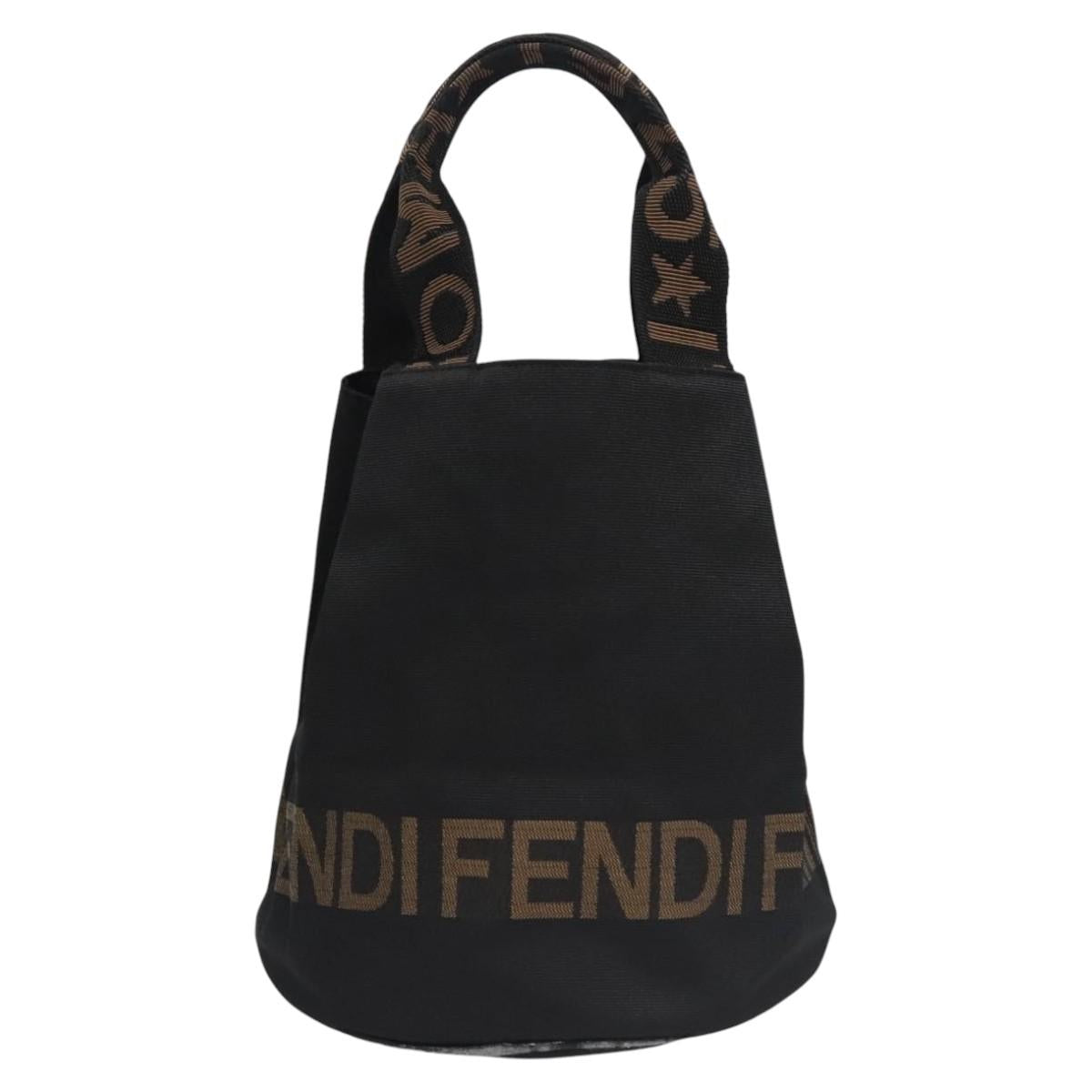 FENDI Hand Bag Nylon Brown Black Silver bs22947