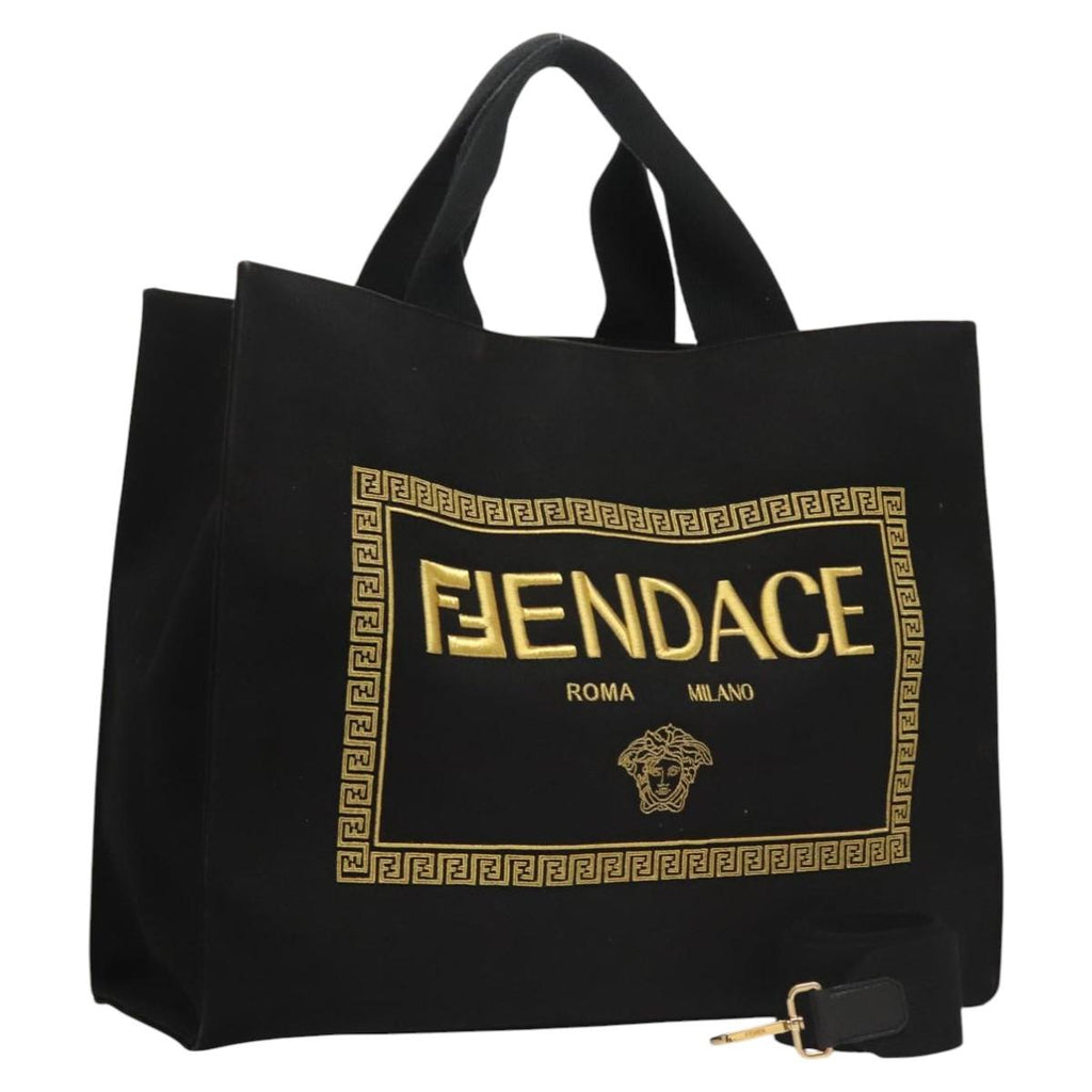 FENDI VERSACE Collaboration Fenderche Tote Bag Canvas 2way Black bs23664