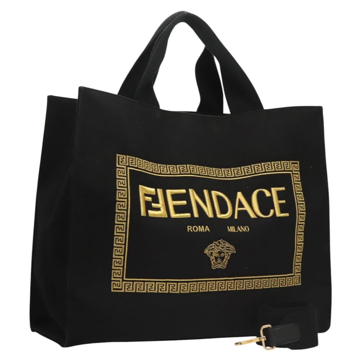 FENDI VERSACE Collaboration Fenderche Tote Bag Canvas 2way Black bs23664