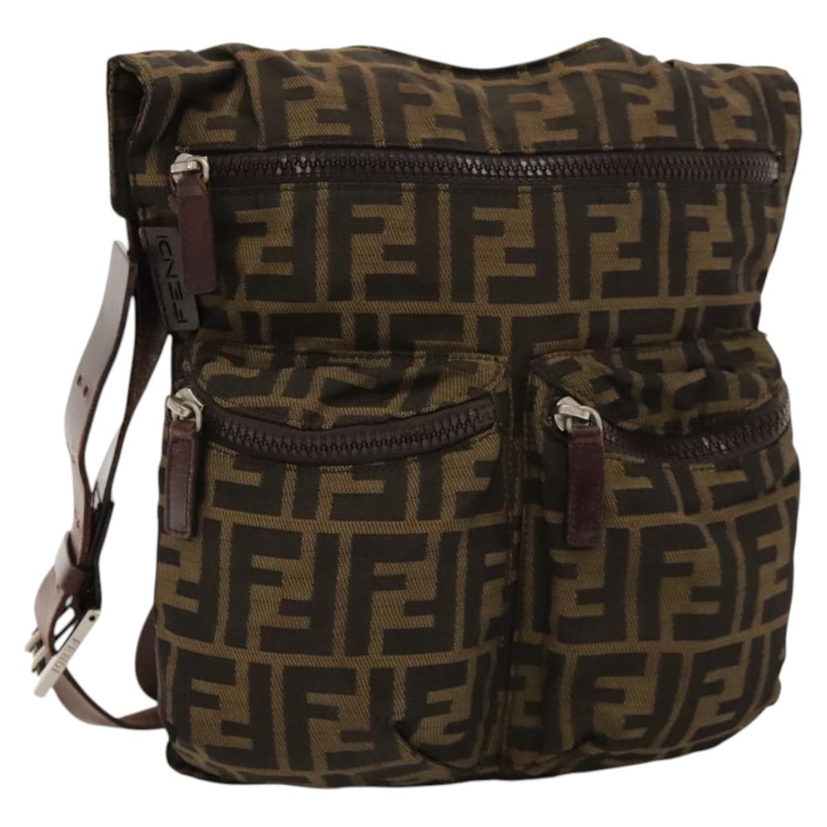 FENDI Zucca Canvas Shoulder Bag Black Brown Silver bs24205