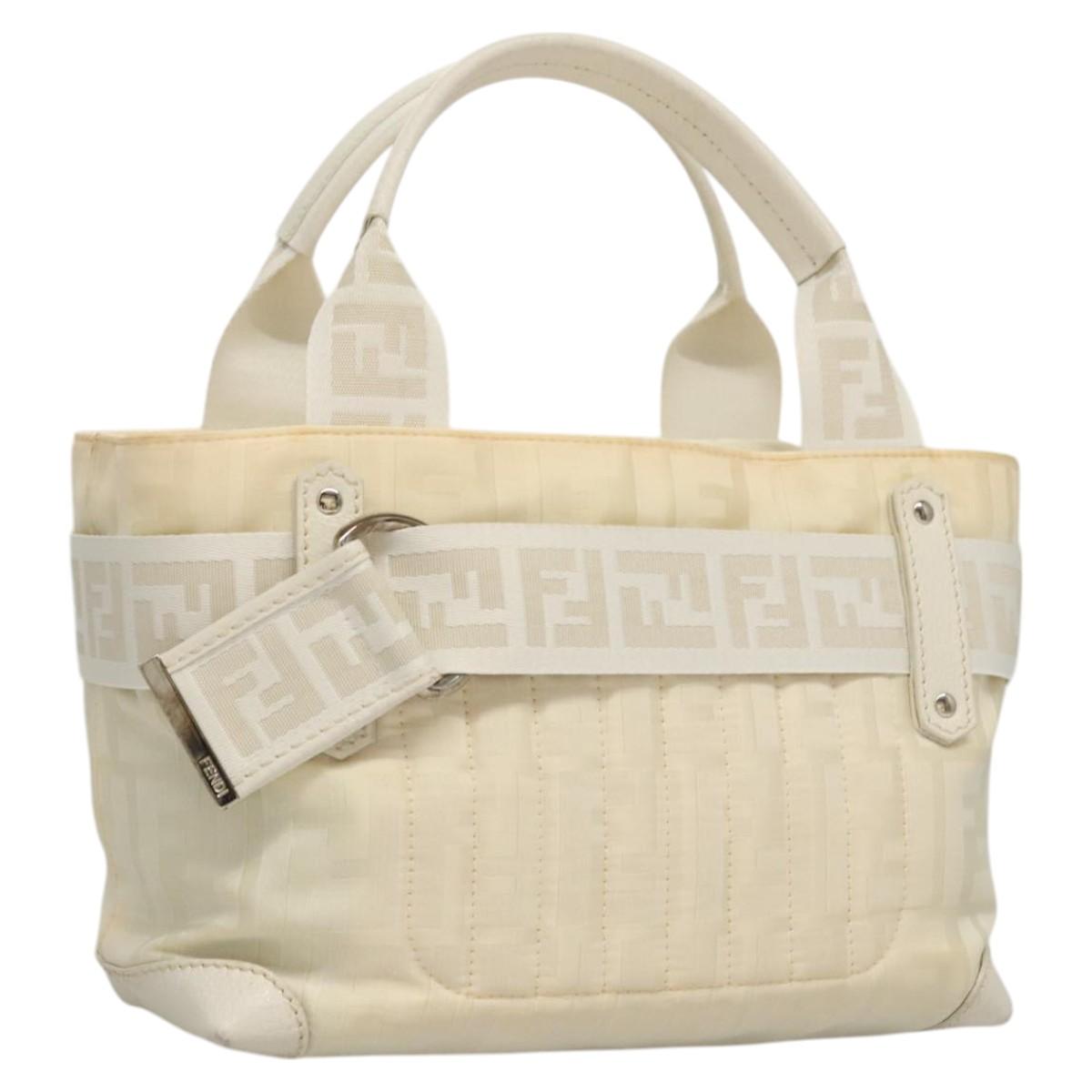 FENDI Hand Bag Nylon White Silver bs24206