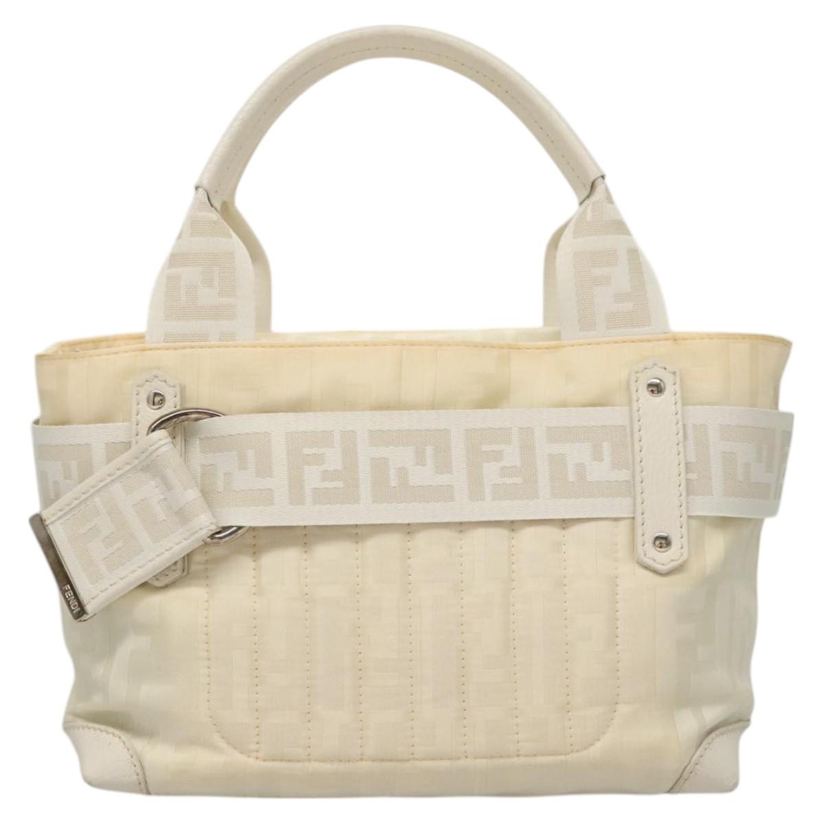 FENDI Hand Bag Nylon White Silver bs24206