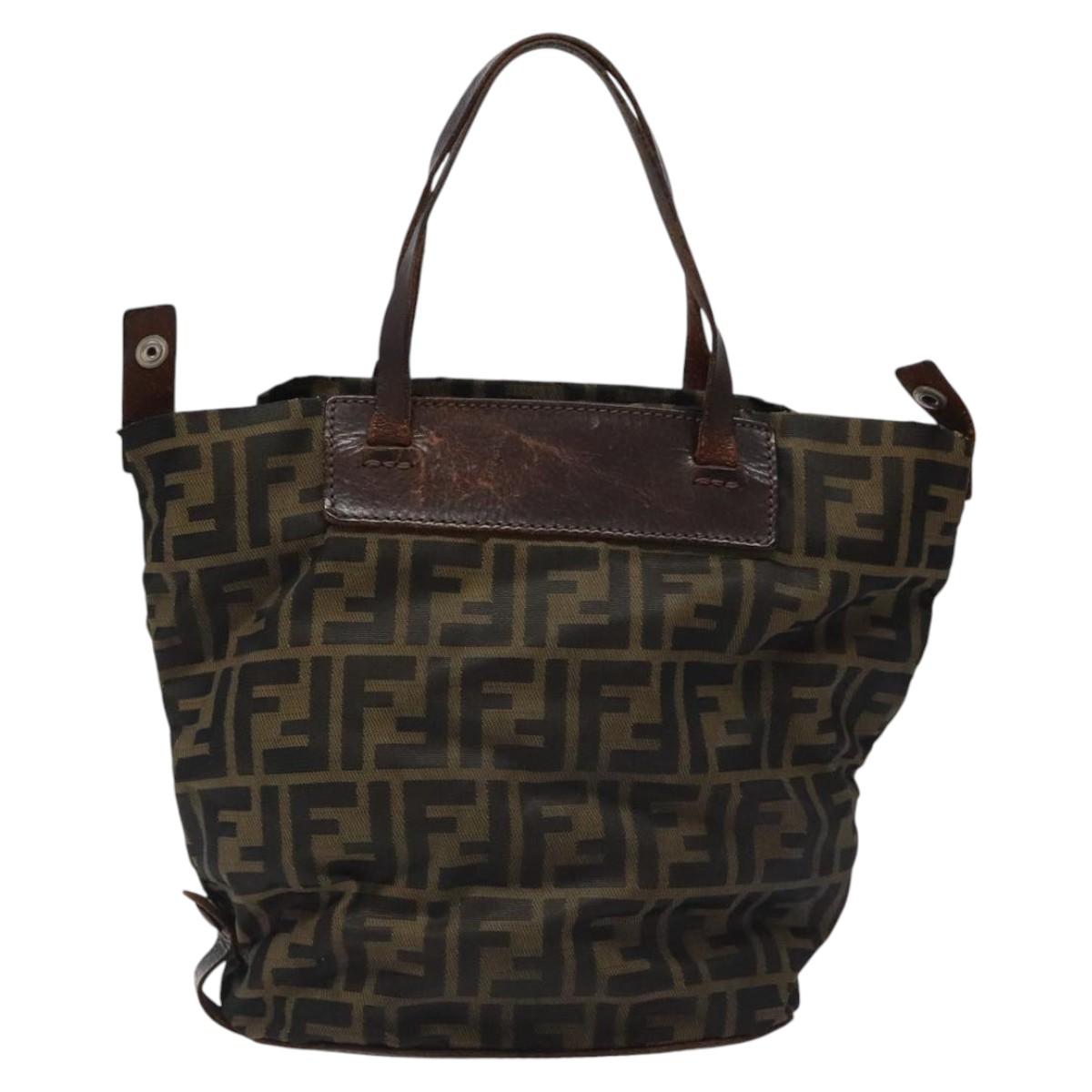 FENDI Zucca Canvas Hand Bag Black Brown Silver bs24219