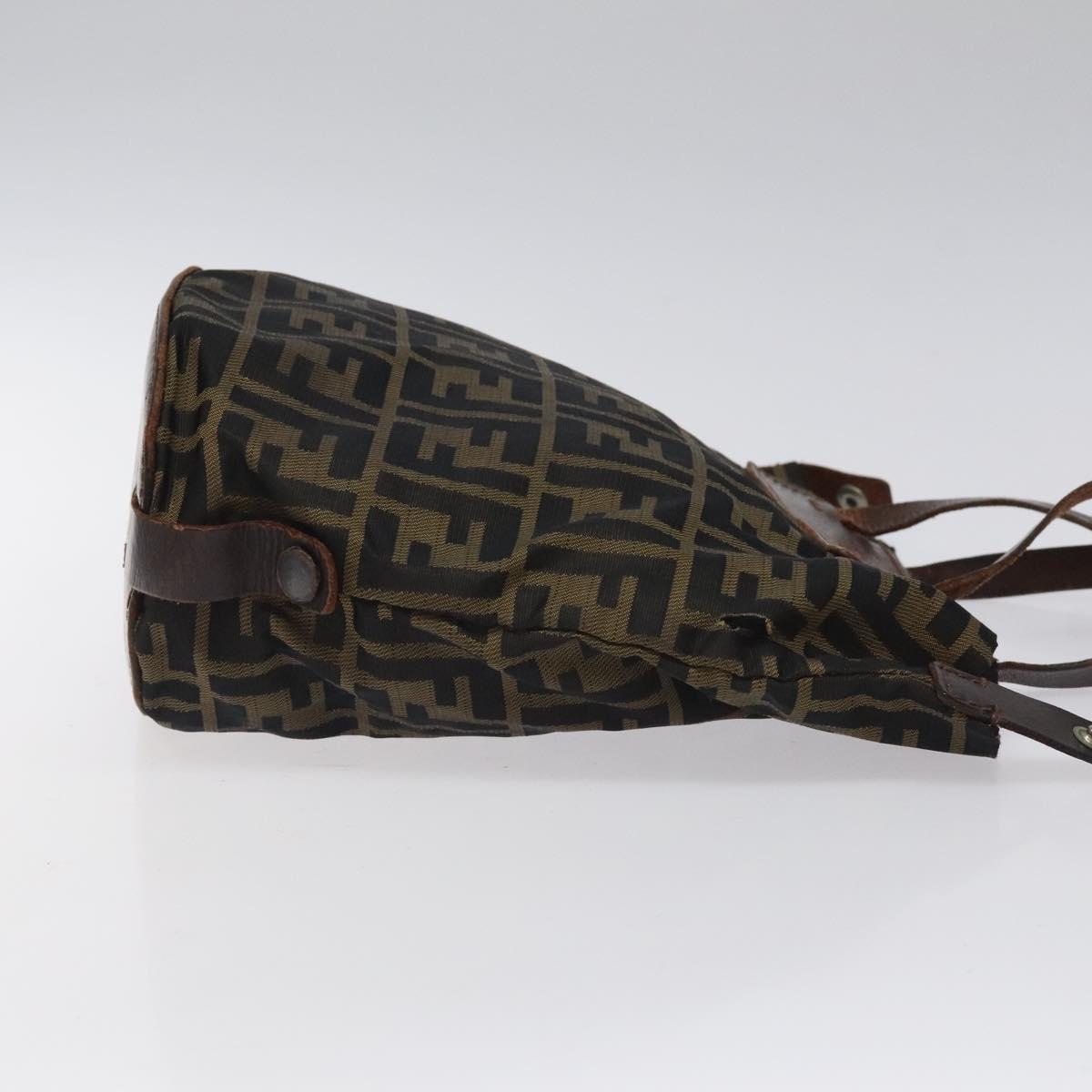 FENDI Zucca Canvas Hand Bag Black Brown Silver bs24219