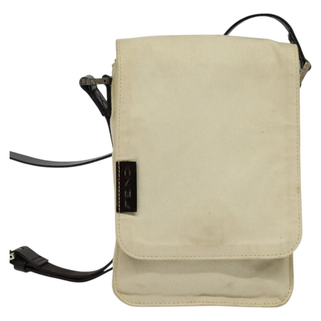 FENDI Shoulder Bag Canvas White Silver bs24336