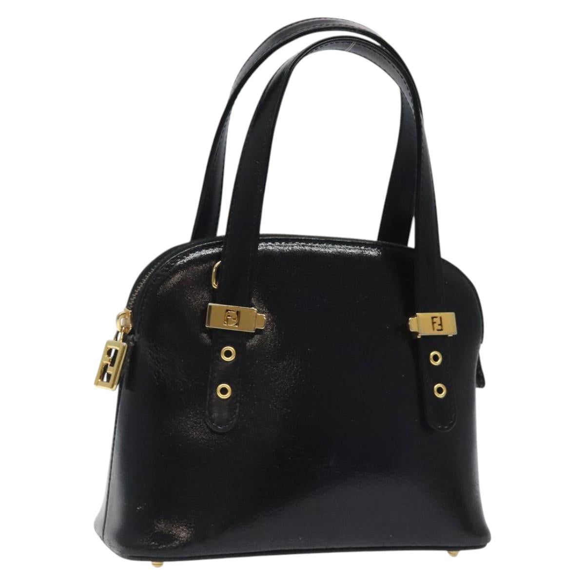FENDI Hand Bag Leather Black Gold bs25138