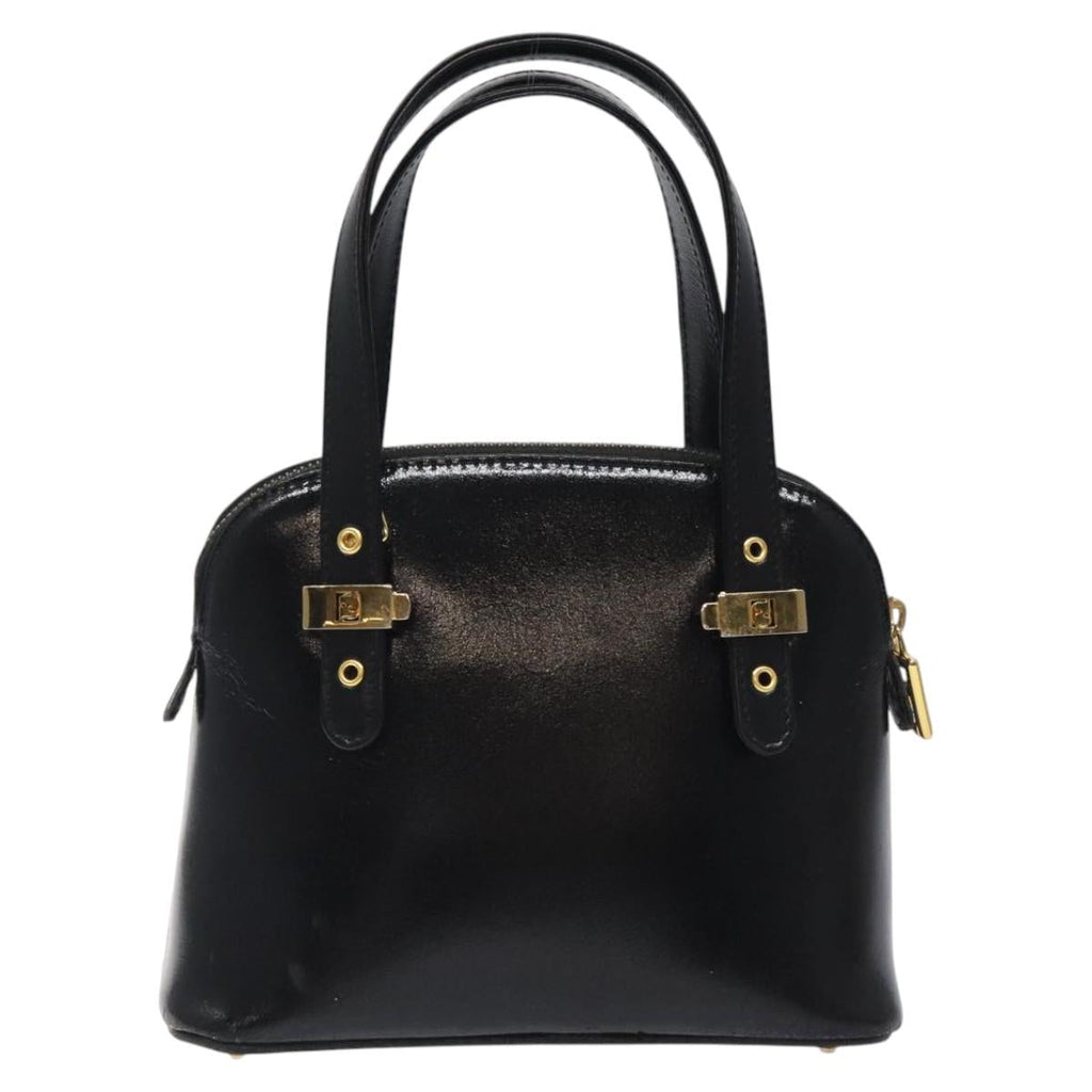 FENDI Hand Bag Leather Black Gold bs25138