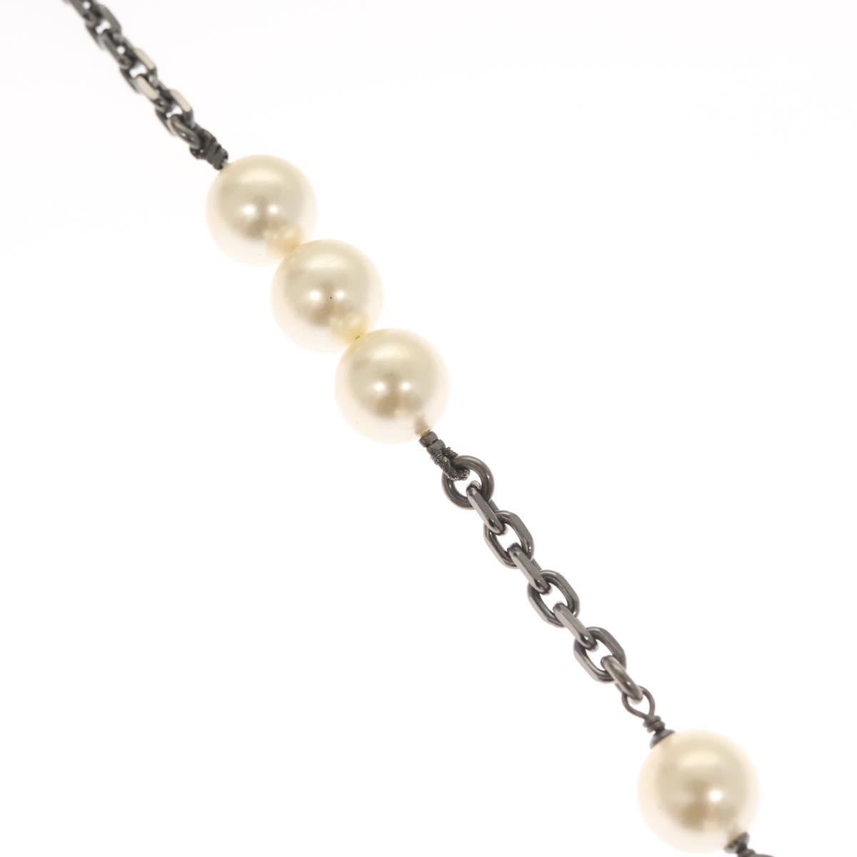 CHANEL Pearl Necklace metal White CC bs25548