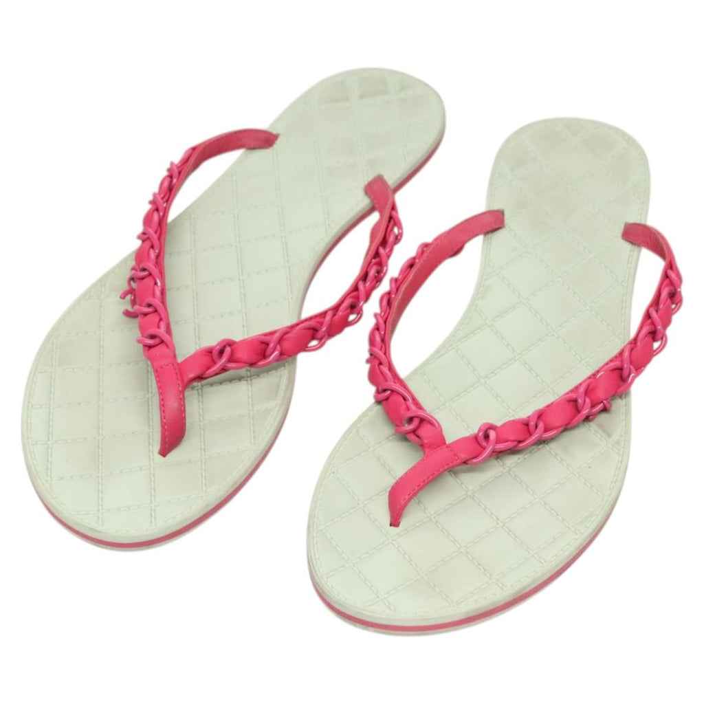 CHANEL Beach Sandals Leather Pink CC bs25811