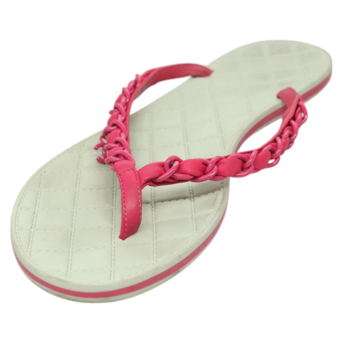 CHANEL Beach Sandals Leather Pink CC bs25811