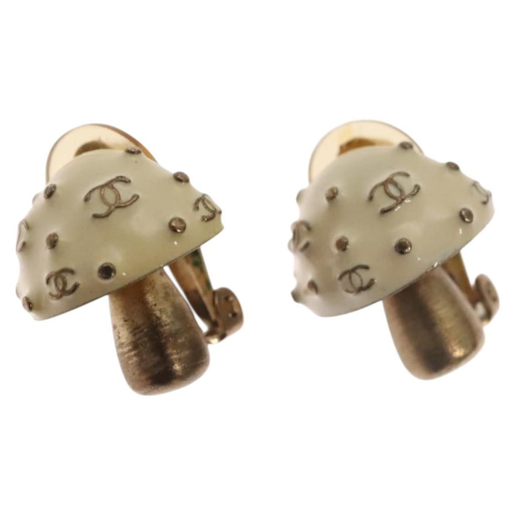 CHANEL Mushroom COCO Mark Earring metal White CC bs26554