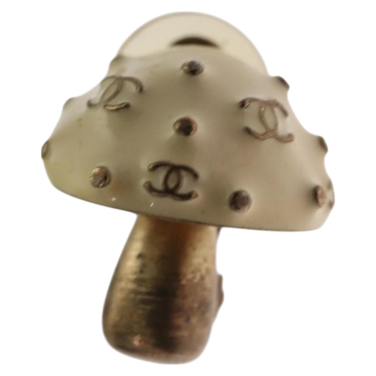 CHANEL Mushroom COCO Mark Earring metal White CC bs26554