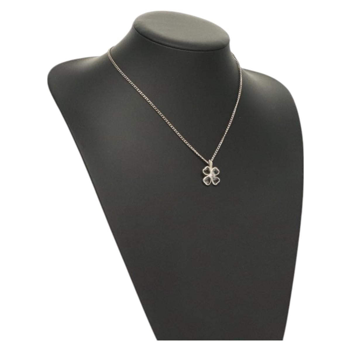 CHANEL Clover Necklace metal Silver CC bs26614