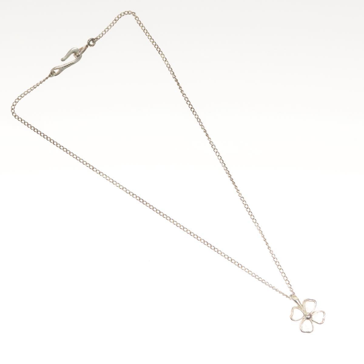 CHANEL Clover Necklace metal Silver CC bs26614