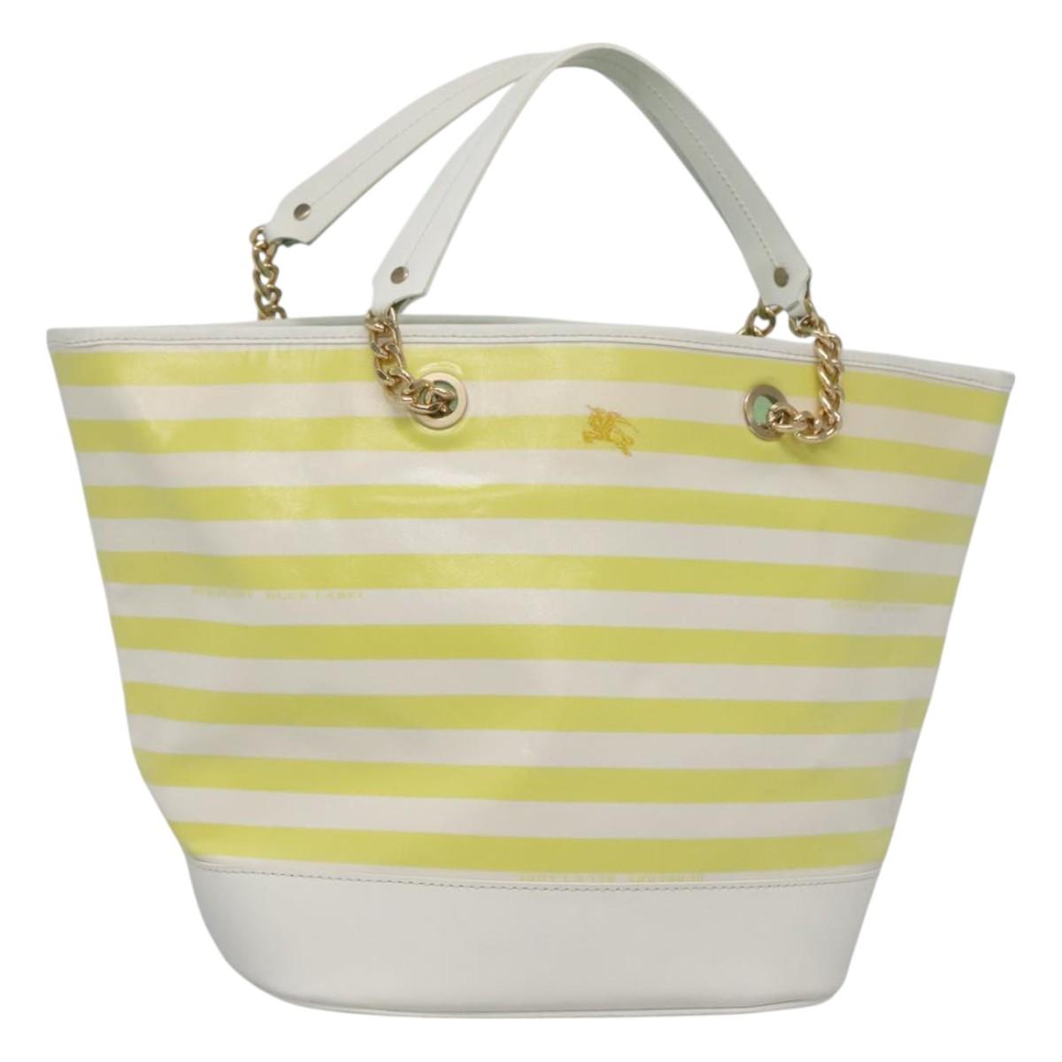 BURBERRY Blue Label Chain Tote Bag Coated Canvas Light Yellow bs26698