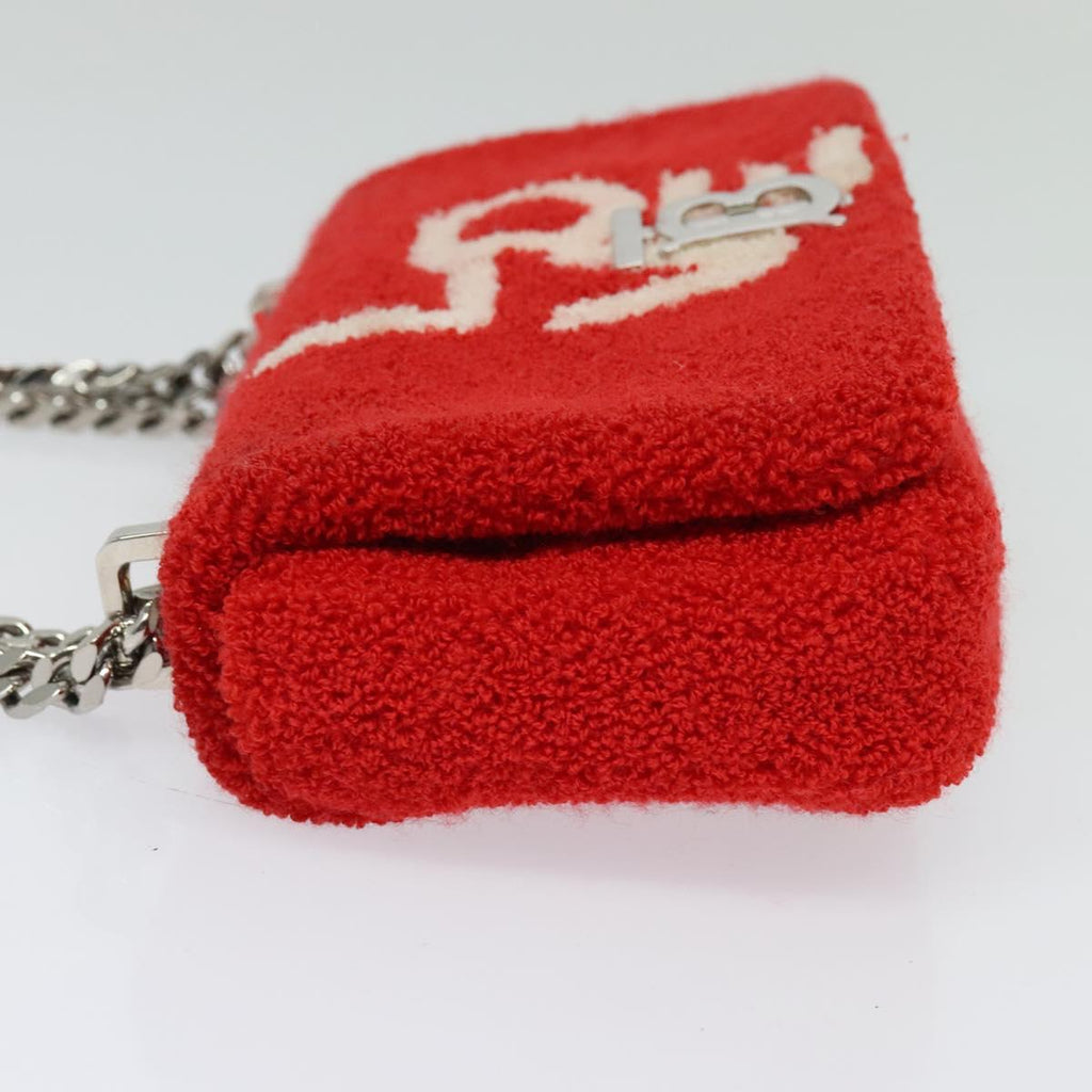 BURBERRY Chain Shoulder Bag pile Red Silver bs26879
