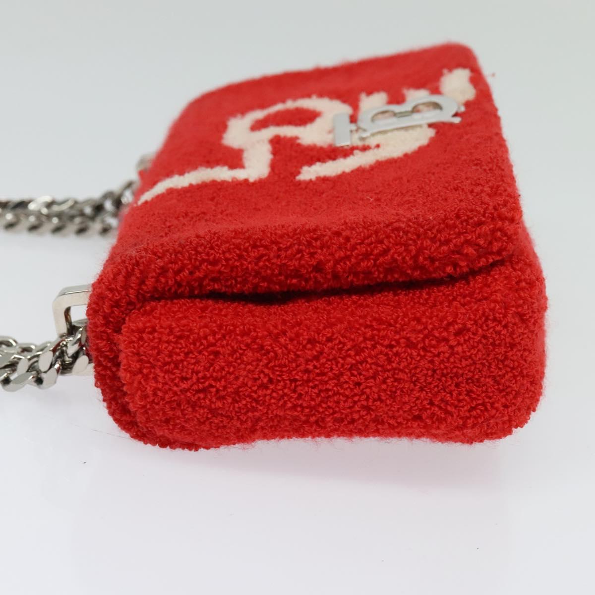BURBERRY Chain Shoulder Bag pile Red Silver bs26879