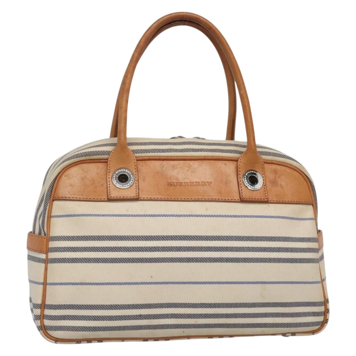 BURBERRY Hand Bag Canvas Leather White Silver bs28984