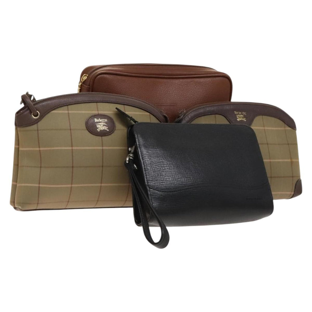 BURBERRY Clutch Bag Canvas Leather 4Set Beige Brown black bs29014