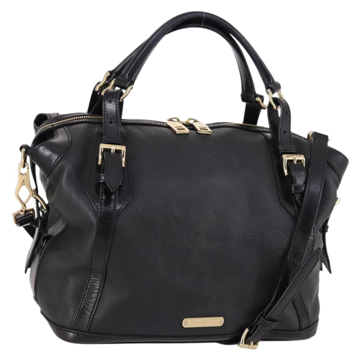 BURBERRY Boston Bag Leather 2way Black gold bs29336