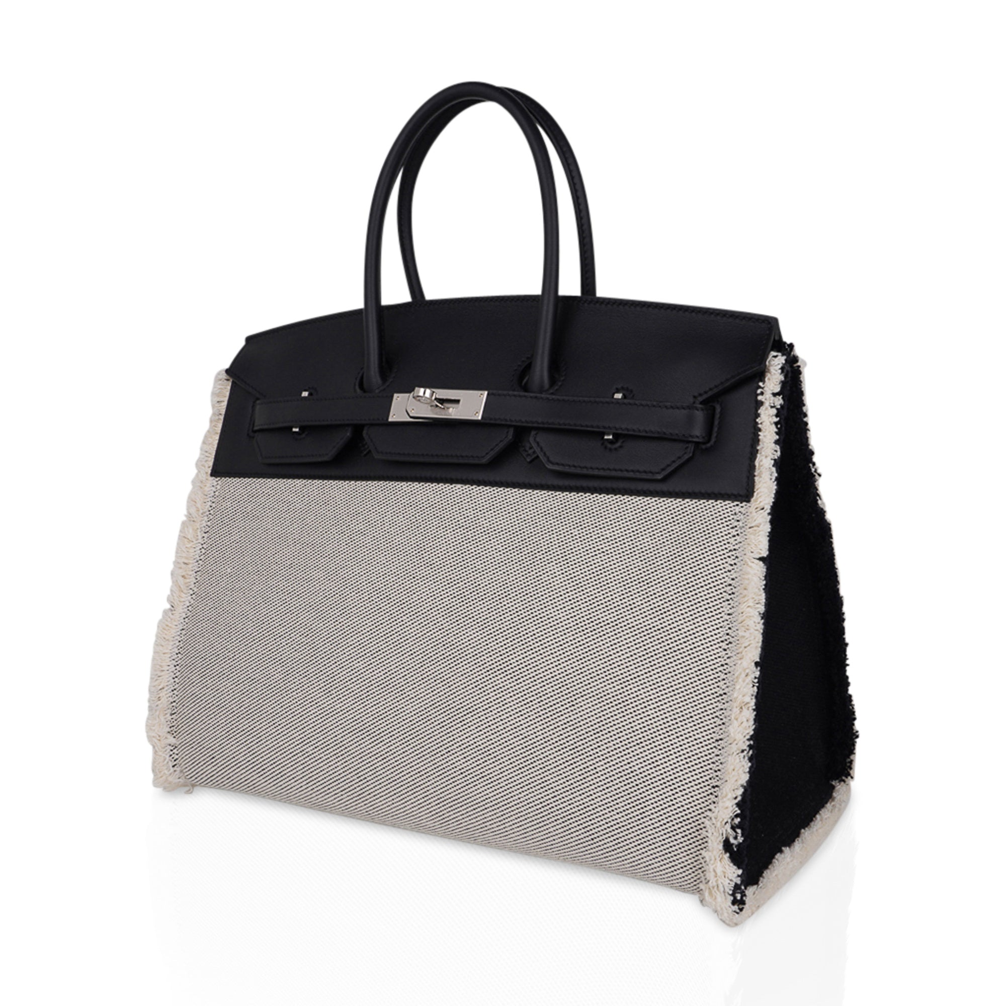 Hermes Birkin Fray Fray 35 Bag Black Swift Leather / Toile Limited Edition