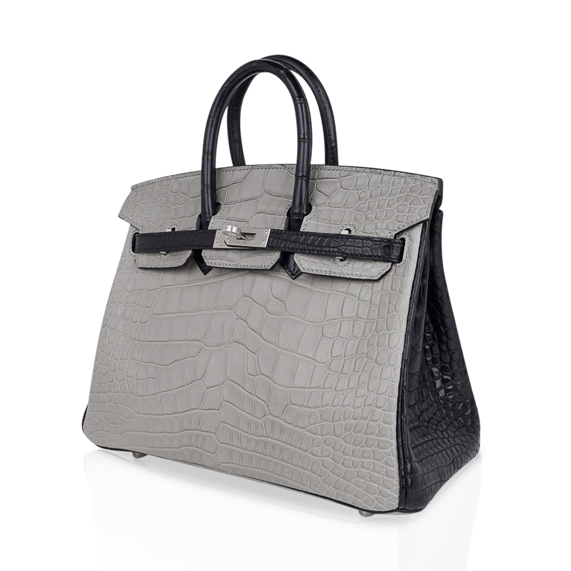 Hermes Birkin HSS 25 Bag Gris Perle / Black Matte Alligator Palladium Hardware