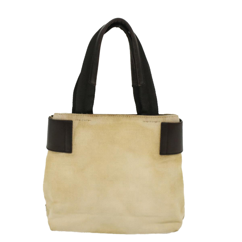 PRADA Hand Bag Canvas Beige cl705