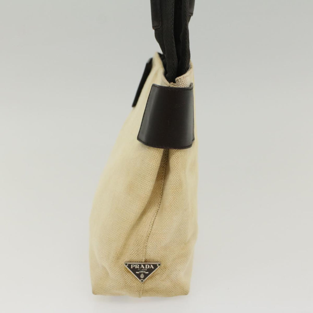 PRADA Hand Bag Canvas Beige cl705