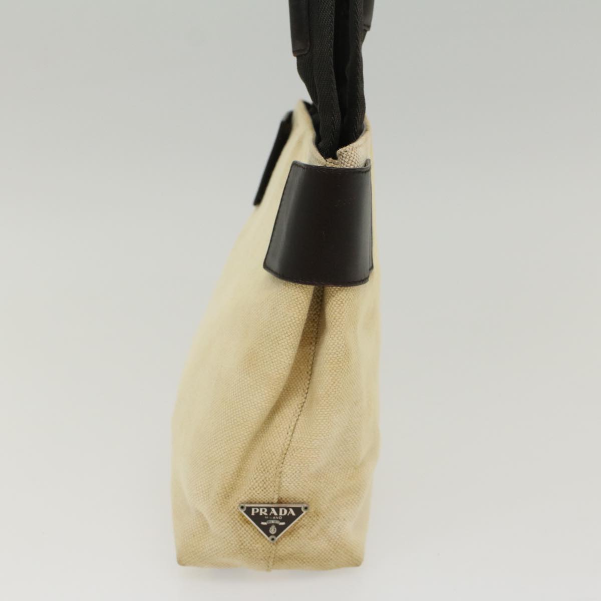 PRADA Hand Bag Canvas Beige cl705
