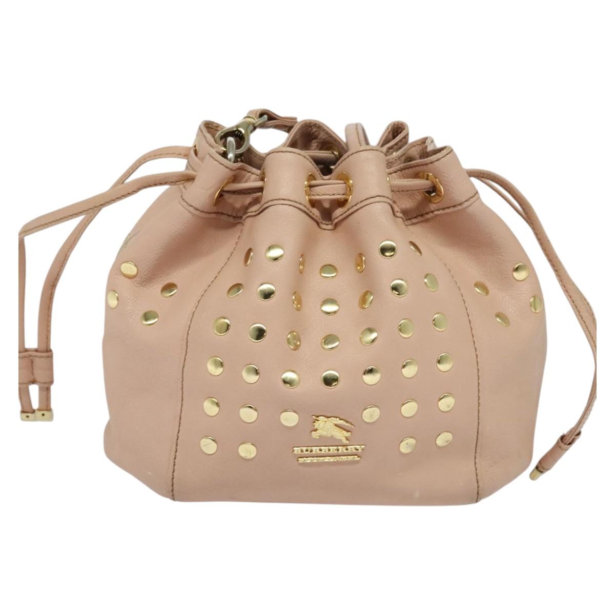 BURBERRY Blue Label Shoulder Bag Leather Gold Pink EC376