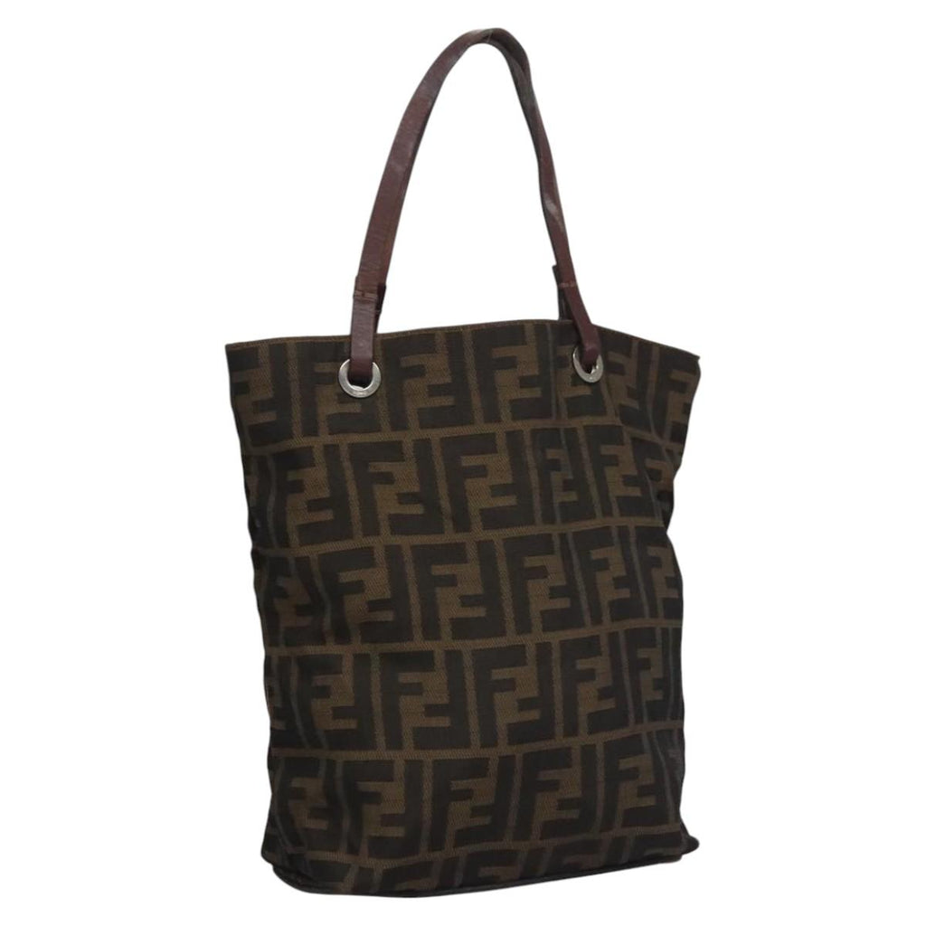 FENDI Zucca Canvas Hand Bag Brown Black Silver EC490