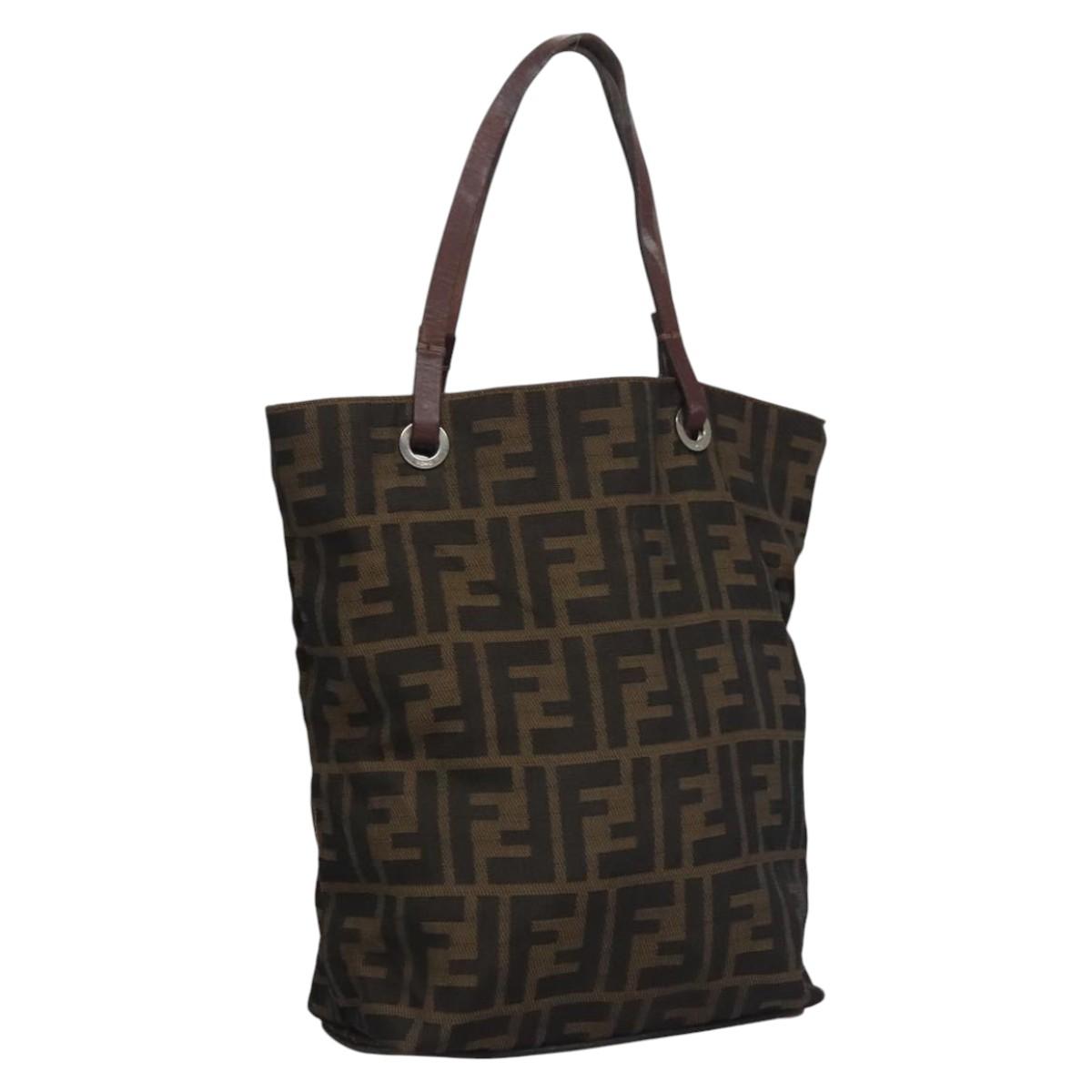 FENDI Zucca Canvas Hand Bag Brown Black Silver EC490