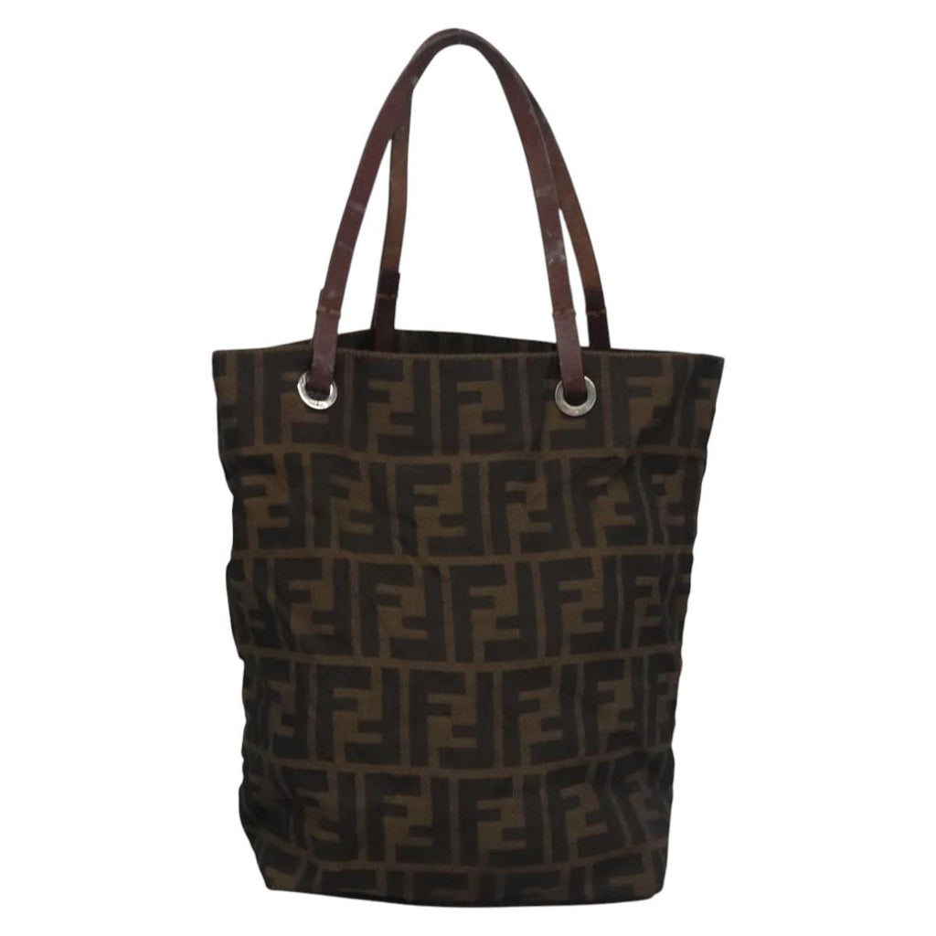 FENDI Zucca Canvas Hand Bag Brown Black Silver EC490