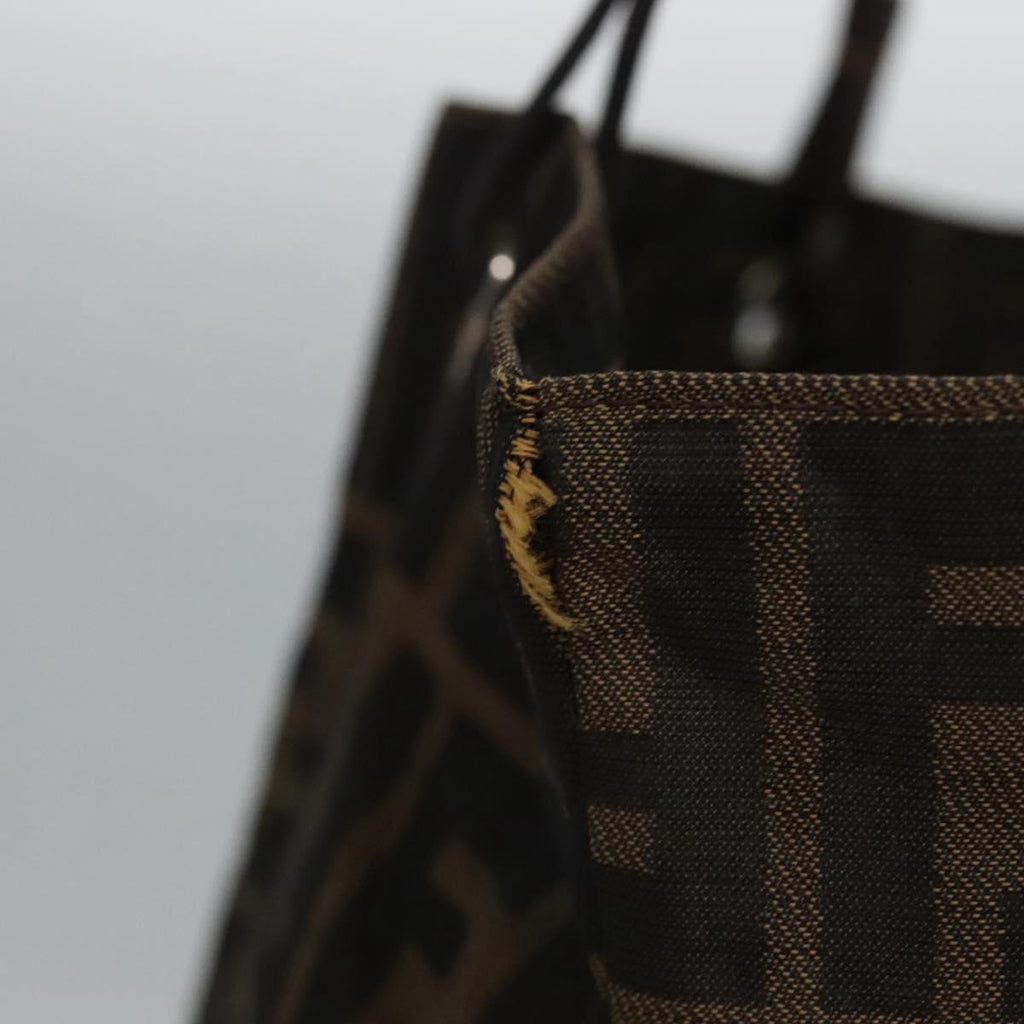 FENDI Zucca Canvas Hand Bag Brown Black Silver EC490