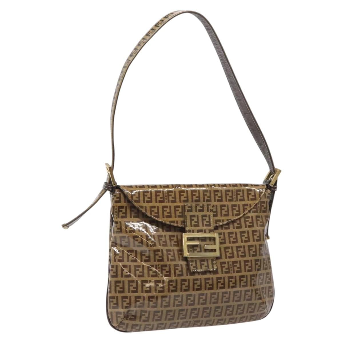 FENDI Zucchino Canvas Mamma Baguette Shoulder Bag PVC Brown Gold EC724