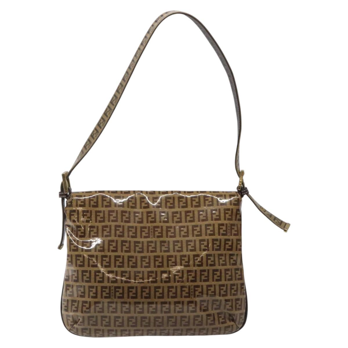 FENDI Zucchino Canvas Mamma Baguette Shoulder Bag PVC Brown Gold EC724