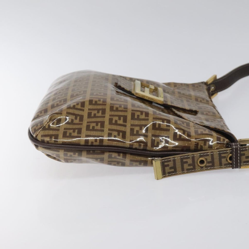 FENDI Zucchino Canvas Mamma Baguette Shoulder Bag PVC Brown Gold EC724
