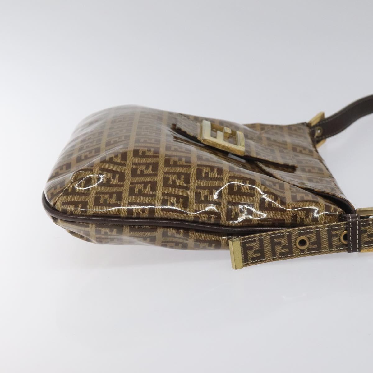FENDI Zucchino Canvas Mamma Baguette Shoulder Bag PVC Brown Gold EC724