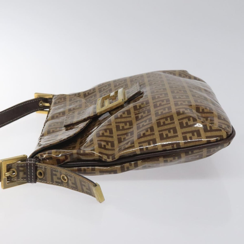 FENDI Zucchino Canvas Mamma Baguette Shoulder Bag PVC Brown Gold EC724