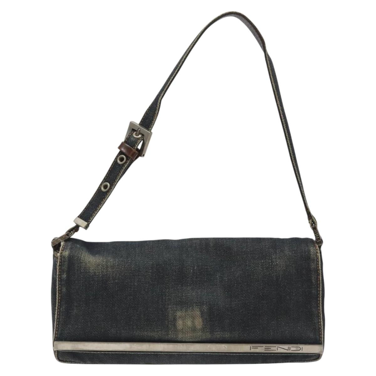 FENDI Shoulder Bag Denim Navy EC962