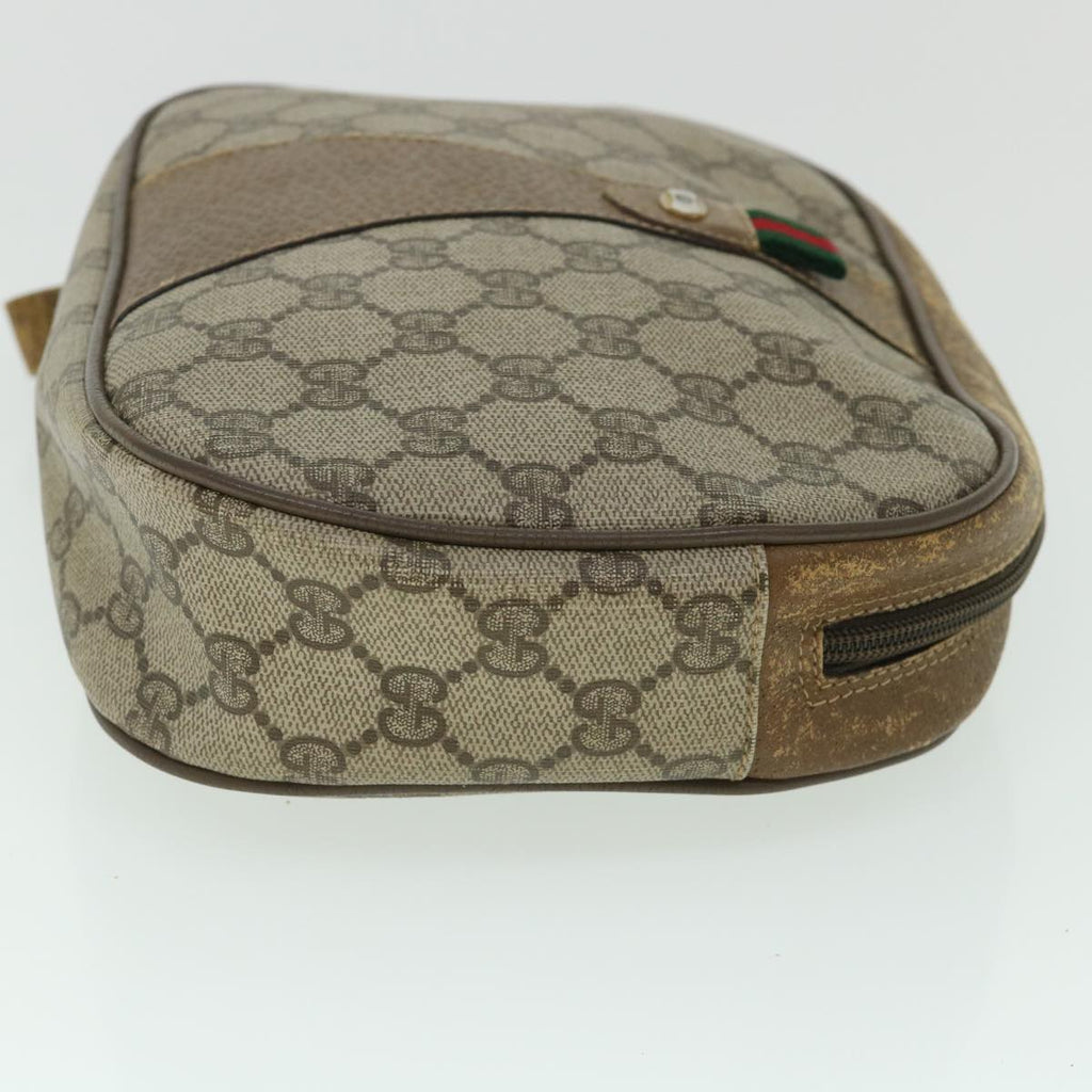 GUCCI GG Canvas Web Sherry Line Clutch Bag PVC Leather Beige Green ep1670