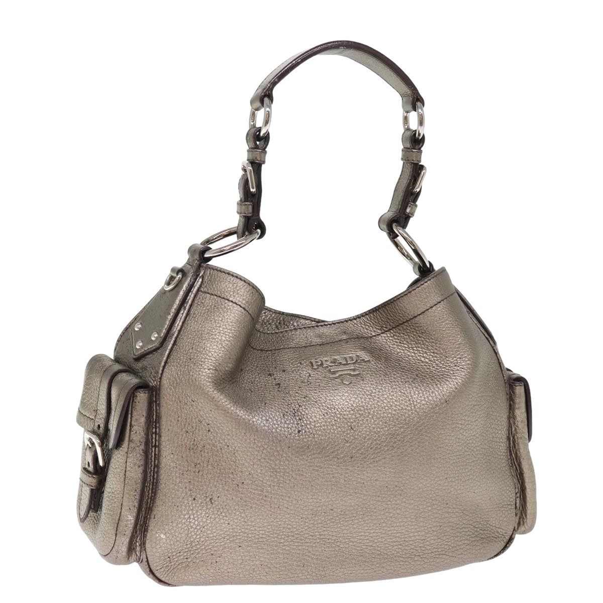 PRADA Shoulder Bag Leather Silver ep4586