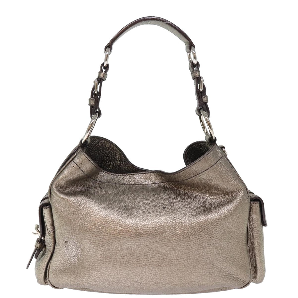 PRADA Shoulder Bag Leather Silver ep4586