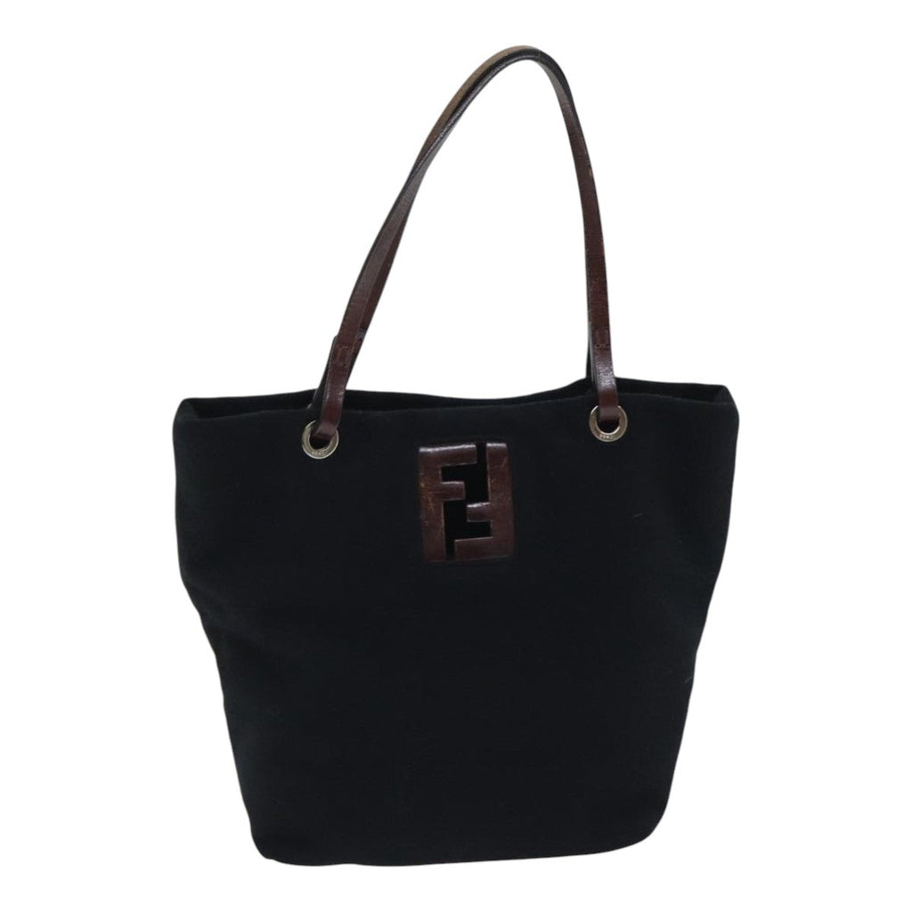 FENDI Hand Bag Wool Leather Black Brown Silver ep5859