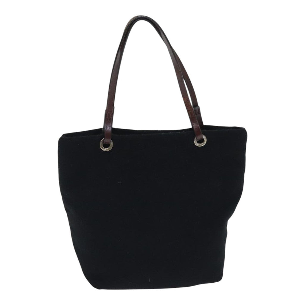 FENDI Hand Bag Wool Leather Black Brown Silver ep5859